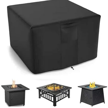Feuerstelle Abdeckung Quadratisch - Premium Wasserdichte & Winddichte Schutzhülle Aus 420D Oxford Gewebe Für Gas-Feuertisch, Terrasse Und Gartenmöbel (82x82x61cm,Schwarz 210D)