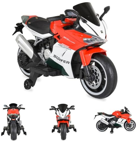 Moni Kinder Elektromotorrad Surfer Stützräder Fußstütze Bluetooth MP3-Ausgang rot