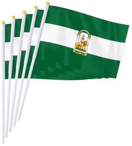 PTEROSAUR Paquete de 100 banderas de mano de Andalucía, 5.5 x 8.2 pulgadas, bandera pequeña de mano de las comunidades autónomas de Andalucía (100)