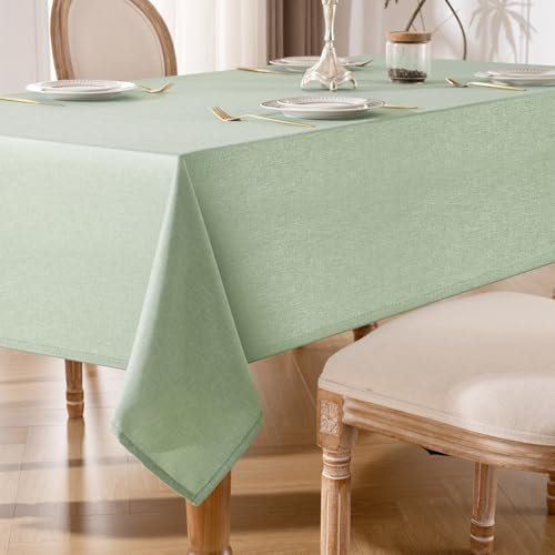 Tischdecke Abwaschbar Grasgrün – 140x200cm Tischtuch aus Polyester in Leinenoptik, Wasserabweisend mit Lotuseffekt, Kratzfest und Pflegeleicht für Wohnzimmer, Esszimmer, Balkon & Garten