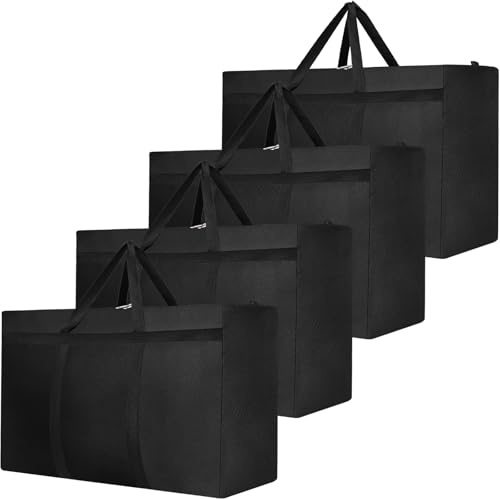 Dntorx 4 Stück 90L Extra Große Aufbewahrungstasche Oxford Reisetasche Groß | Heavy-Duty Umzugskartons, Verstärkten Reißverschlüssen, Stabilen Griffen, Faltbar, Geeignet für Kleidung, Bettdecken, Bücher