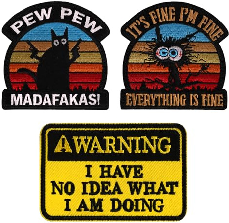 3 Stück Klett Patch, Lustig Aufnäher Patches Klett, Stickerei Patches Zum Aufnähen, Schwarz Katze Mit Pistole Patch, Aufnäher Erwachsene, Für Taktische Kleidung Rucksack Baseballkappe Weste