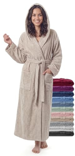 jazzylab Peignoir Femme Extra Long à Capuche – 100% Coton Éponge 380 g/m² – Robe de Bain Sauna et Spa, Long jusqu’aux Chevilles, Doux et Absorbant, Tailles S–XXL
