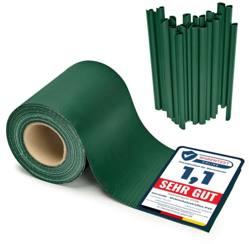 Garronda Brise Vue Jardin Balcon PVC 19 cm Rouleau 35 m 450 g/m² GD-0173 | Bandes Occultantes pour Clôture Extérieure, avec 30 Clips, Compatible Panneaux Double Fil et Garde-Corps, Vert RAL6005