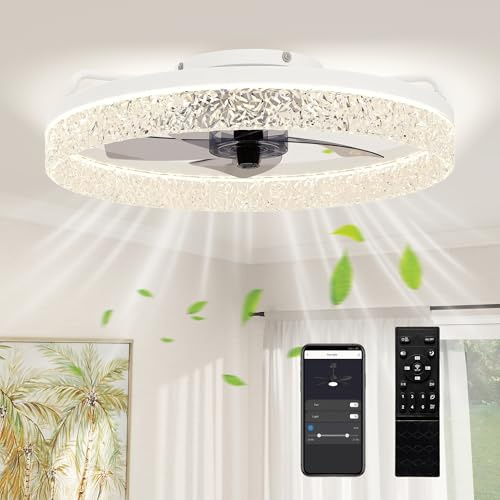 HOMCOM Ceiling Fans with Lights and Remote & App Control, 50 cm Modern LED Ceiling Fan Light with 3 Colour Temperatures, 6 Speed, Timer, Dimmable, Quiet Reversible DC Motor, for Bedroom, Study, White