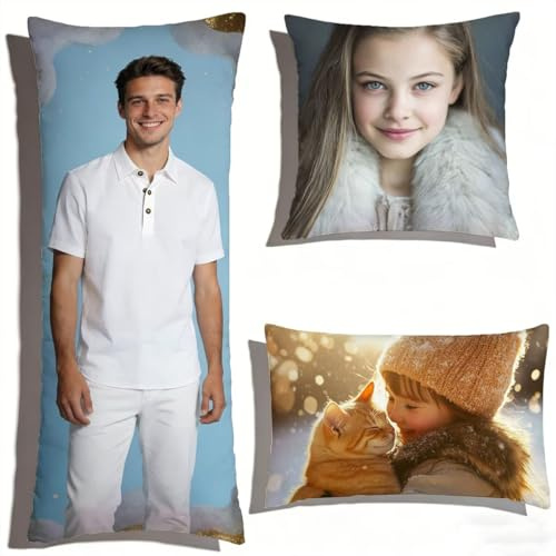 Kissenbezug 30x90, Personalisiertes Kissen mit Foto Bedrucken Lassen und Wunschtext, Fotokissen mit Eigenem Haustier Freunde, Liebende, Babys, Idole, Landschaft Foto Zierkissen Fotogeschenke 0o-149