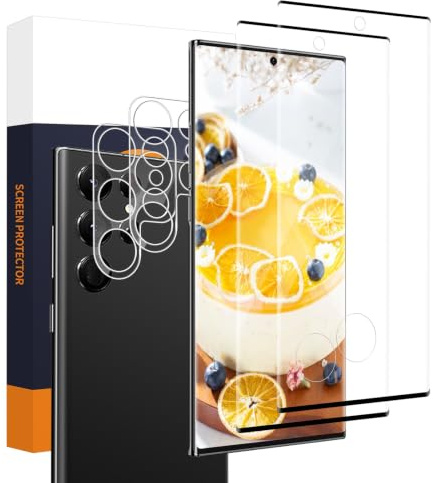 Screen Protector for Samsung S22 Ultra Tempered Glass+Camera Lens Protector | 9H Anti-Scratch, Sensitive Touch, Bubble Free, 3D Full Coverage, 2+2 Pack HD S22 Ultra Tempered Glass