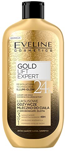 Eveline Cosmetics Gold Lift Expert Luxus Nährendes Körpermilch mit 24K Gold & Kaviar - Hydra Luxury Molecular Technology, 350 ML