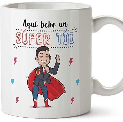 MUGFFINS Tazas Tío - Aquí Bebe un Super Tío - Taza Desayuno Original/Idea Regalo Cumpleaños. Cerámica 350 mL
