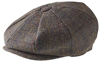Peaky Blinders 'Newsboy' Style Flat Cap - Tweed Wool Fabric Variations (Small ( 55 cm), Brown Mountain Check)