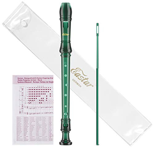 Eastar Flûte à bec soprano pour débutants enfants, flûte à bec allemande en clé de do, ABS, 3 parties, avec kit de nettoyage, sac en coton, tableau des doigtes, vert foncé, ERS-1GG