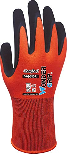 Wonder Grip WG-310R Comfort - Arbeitshandschuhe herren, doppelte Latexbeschichtung, Gartenhandschuhe, Schutzhandschuh, Anti-Rutsch, gr M / 8 Rot
