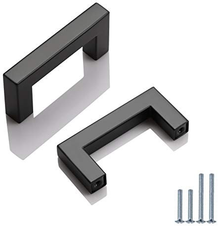 PinLin 10 Pack Kitchen Cabinet Door Handles Stainless Steel Bathroom Drawer Cupboard Pulls Hole Centre 64mm Width 12mm Black Square T Bar Handle