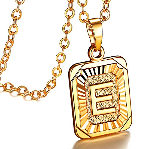 FOCALOOK Buchstabe E Anhänger mit 50cm verstellbar Rolokette goldene Initiale Collier 18k vergoldet Schmuck für Damen Mädchen für Valentinstag Jahrestag