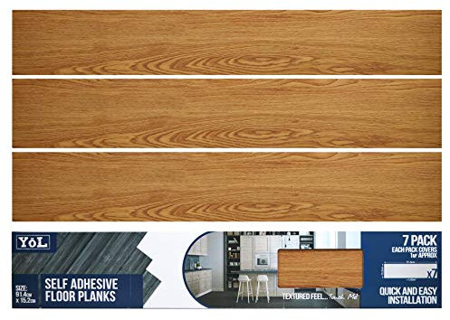Floor Planks Tiles Self Adhesive Brown Wood Oak Vinyl Flooring Bathroom Kitchen - 4 x Packs of 7 6X36 (28 Planks)
