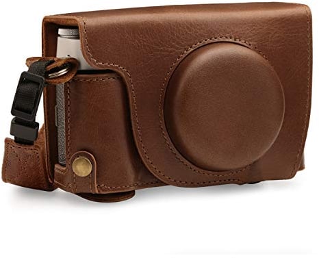 MegaGear MG1893 Ever Ready Kameratasche aus echtem Leder, kompatibel mit Fujifilm X100V, Braun