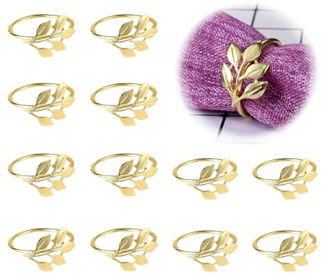 Mtsooning Goldene Blatt Serviettenringe aus Metall, für Feiertage | 12 Stk Metallene Serviettenringe mit Blattmuster in Gold, Tischdekoration für Hochzeit Weihnachten Jubiläum Küche