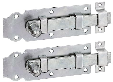 Alberts 115449 Türriegel | gerade, mit Knopfgriff und befestigter Schlaufe | galvanisch verzinkt, dickschichtpassiviert | Platte 140 x 52 mm | 2er Set