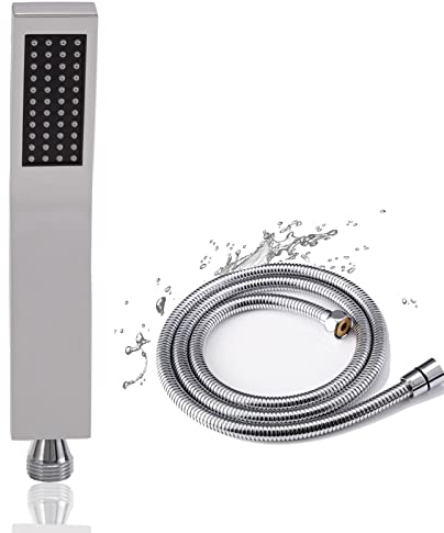 Oupukle Duschkopf mit Schlauch, Hochdruck Duschbrause mit Schlauch 1,5M, Eckig Messing Handbrause Wassersparend Duschkopf Regendusche mit 1 Strahlarten