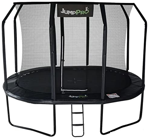 15ft x 10ft Jump PRO Xcel Oval Trampoline. Black Powder Coated Steel for Added Rust Protection. Strong Sturdy Frame Black Padding. High Specification with Safety Ladder for Additional Safety.