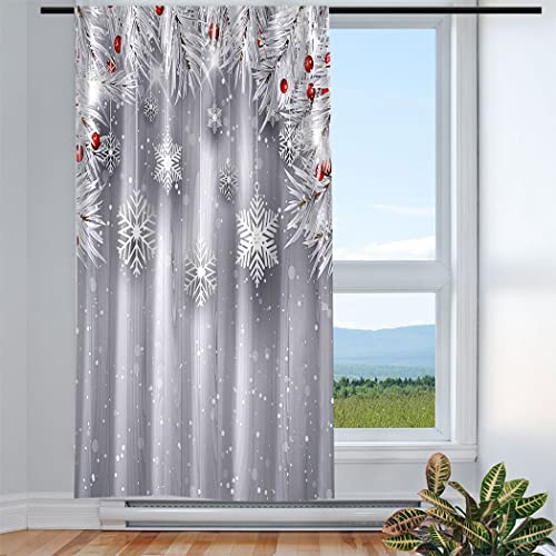 Violetpos Vorhänge Gardinen für Wohnzimmer Schlafzimmer 1 Stück Winter Schneeflocken Silber Weihnachten Mit Holzbrett 135x225cm W/H