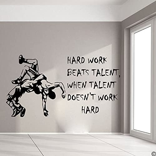 QIANGTOU Große Wrestling Harte Arbeit inspirierend Zitat Wandaufkleber Schlafzimmer Wrestling motivierend Wandtattoo Wohnzimmer Vinyl 73x136cm