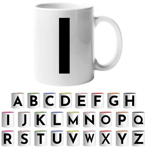 Design Letters Coffee Cup - Available in A-Z | Initial Mug with Alphabet | Ceramic Coffee Mugs for Women, Men | Letter I Mug | White