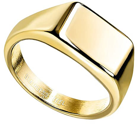 Taffstyle Siegelring Edelstahl rechteckig Herrenring Damenring Partnerring Trauring Verlobungsring Band Ring Damen Herren Breit modern Gold Größe 62 (19.7)