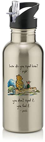 Giftme How Do You Spell Love? You Don't Spell It Quotes Birthday, Christmas, Secret Santa Stainless Steel 600ml Water Bottle with Straw. (Silver)