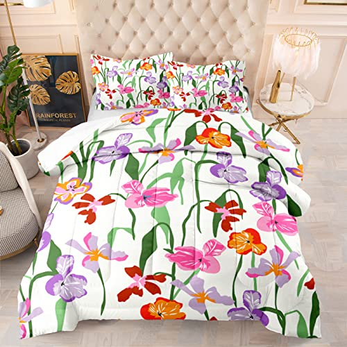 Housse de Couette 220x240 Rose Vert Violet Parure de Lit 220x240 Adulte Microfibre Anti-Acariens Allergie,Respirant Parure Housse Couette 220x240 avec Fermeture Eclaire+2 Taie Oreiller 50x75