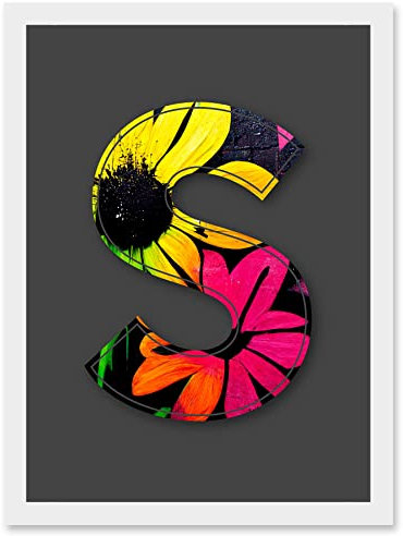 Wee Blue Coo Letter S Floral Wall Decorative Graffiti Mural Alphabet Initial Stencil Artwork Framed Wall Art Print A4