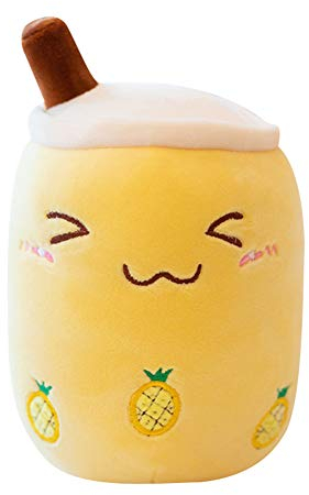 Uposao Bubble Tea Plüschtier Kuscheltier,35CM Cartoon Plüsch Puppen Lustiges Dekorative Kissen Milchtee Teetasse Kissen Spielzeug Für Kinder Mädchen Geschenk für Weihnachten, Geburtstag,Ananas