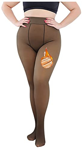 Damen Strumpfhosen Winter Plus Size Warme Strumpfhose Fleece Gefüttert Thermo Große Größen Stretch Blickdicht Pantyhose Thermostrumpfhose Perfekt für Mollige Frauen, Einheitsgröße, Schwarz