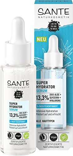 SANTE Naturkosmetik Serum mit Bio-Aloe Vera, Glycerin & Hyaluron, Für intensiv hydratisierte, erfrischte und aufgepolsterte Haut, Vegan, Super Hydrator Serum, 30 ml