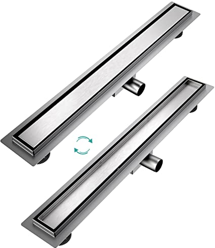 EMKE Duschrinne 70cm Edelstahl Befliesbar Komplettset Bodenablauf Dusche Siphon mit Geruchsstop und Haarsieb Randablauf, Duschablauf Ablaufrinne Dusche Doppelseitige Duschabfluss für Badezimmer