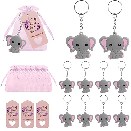 DBALL 20 Sets gastgeschenke taufe mädchen Elefant Schlüsselanhänger Rosa Transparente Tasche mit Kraftpapieretikett für Hochzeit Gastgeschenke Kommunion Dankeschön Geschenke Party Mitgebsel