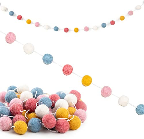 Woolygon Filzkugel Girlande Handgefertigt In Nepal - Pom Pom Bunt Regenbogen Girlande Gefühlt Ball Dekor, Weihnachten Baum Dekor, Weihnachten Urlaub Party, Geburtstag Banner