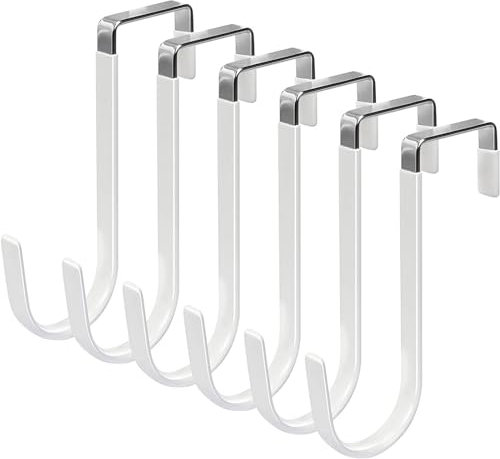 VOSO 6 Pack Over The Door Hooks, Door Hangers Hooks with Soft Rubber Prevent Scratches White Organizer Hooks for Bathroom, Living Room, Bedroom, Hanging Clothes, Towels, Hats, Coats, Shoe Bag