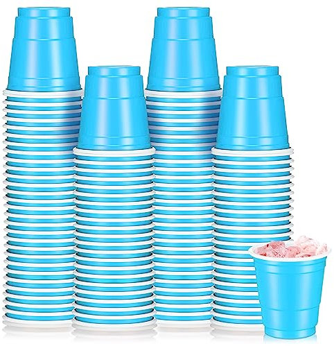 Roshtia 100 Pack 2 oz Halloween Plastic Shot Cups, Mini Disposable Shot Glasses 2 oz Party Cups for Wedding Halloween Thanksgiving Party, Beer Taste Serving, Snacks(Lake Blue)