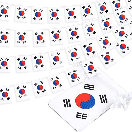 Korea String Flag Pennant Banner, Small Mini Korean Flags Bunting Banner, National Country Decoration for School, Party, Sports Events, 33 Feet 30 Flags