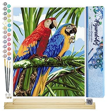 Figured'Art Peinture par Numéro Adulte Perroquets sous Les Tropiques - Activité Manuelle Kit de Loisir Créatif DIY Numéro d'Art Complet - 40x50cm avec châssis en bois à monter