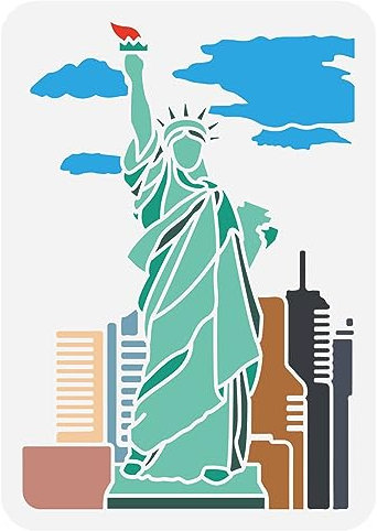FINGERINSPIRE Schablone Freiheitsstatue 21x29.7cm US Wahrzeichen Mustervorlage Freiheitsstatue Architekturthema Haus Seewolke Schablone Zum Malen Auf Holzwandmöbeln