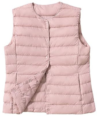Gilet Fin En Duvet De Canard Pour Femme Gilet Chaud Sans Manches Hiver Pink 4XL