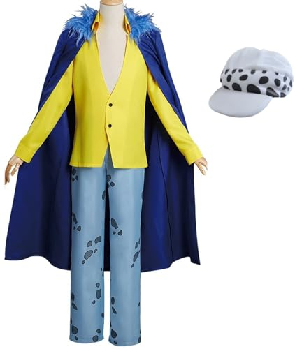 YEAJION Trafalgar D. Water Law Kostüm mit Umhang Herren Cosplay Kapitän Trafalgar D. Water Law Anime Outfits Tops Hosen und Hüte für Erwachsene Verkleidung Halloween Karneval Party Costume