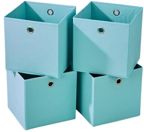 Sedol Storage Boxes - (Set of 4) 27×27cm Foldable Storage Cube Boxes - Non-Woven Cube Storage Box with Eyelet Handle - Fabric Storage Boxes for Shelves, Wardrobe, Closet, Nursery (Aqua)