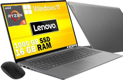 Lenovo Pc Notebook Led 15,6 Full Hd,Amd Ryzen 5 R5-5500U Six Core Fino 4,0 Ghz,Ssd M2 Nvme1000Gb,Ram 16Gb,Webcam,Hdmi,Lan,Wifi,Open Office,Windows 11 Pro MOUSE OMAGGIO