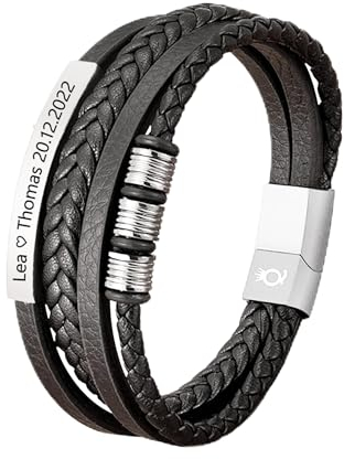UNIQAL | Personaliesiertes Lederarmband mit Gravur SHAPE Herren Damen | Leather Bracelet mens | Magnetverschluss | handgemacht in Germany (Silver, 21.00, Zentimeter)