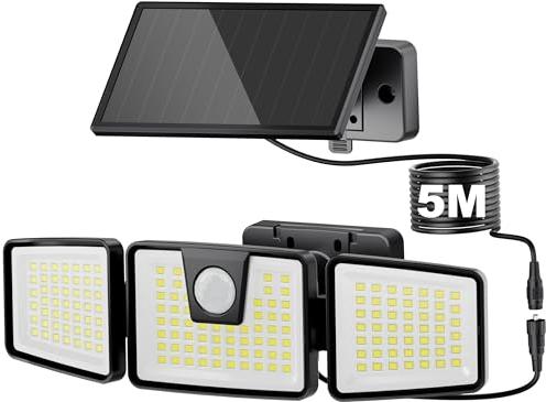 Solar Security Lights, Solar Flood Lights Motion Sensor 156 LED with Separate Solar Panel, 270° Wide Lighting Angle, IP65 Waterproof, Solar Lights Outdoor Wall Lights for Garage, Garden 5M Cable