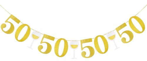 WenmthG - 50. Geburtstag Girlande Gold Silber - 50 Geburtstag Frauen, Männer Deko - 50 Jahrestag Glitter Banner Deko - 50er Geburtstagsgirlande Gold Glitter