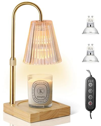 Kimpha Candle Warmer with Timer, Electric Wax Melt Warmer for Bedroom, Adjustable Height Dimmable for Candle Jars with 2 Bulbs, Home Decor Beside Lamp Gifts for Women
